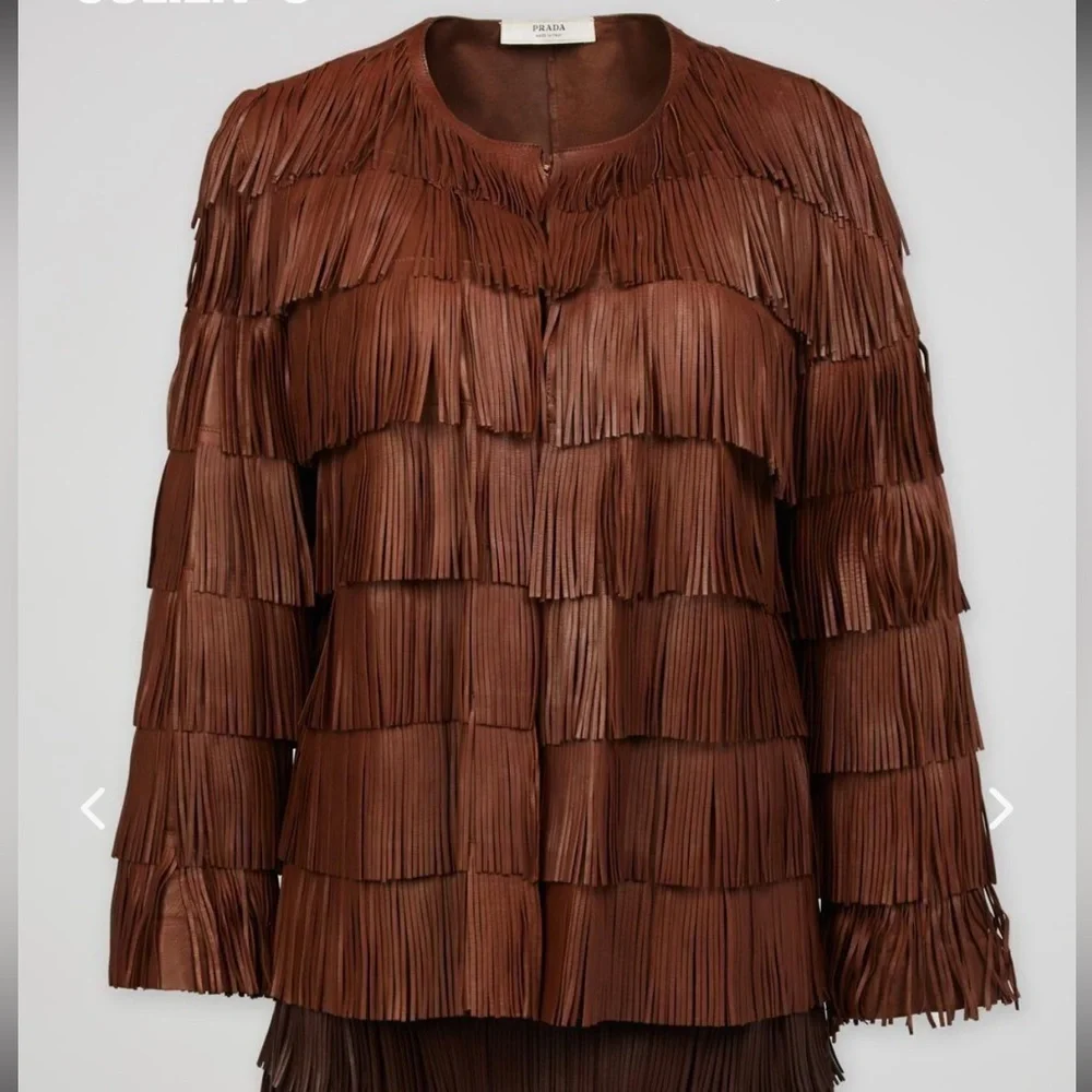 Prada 2000 Fall Leather Fringe Jacket - Picture 1 of 9